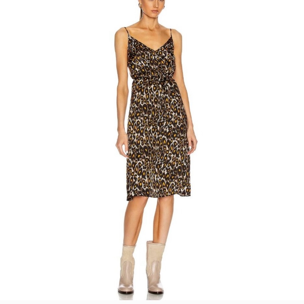 R13 Midi Slip w/ Back Tie in Grey/Orange Leopard - sz Medium